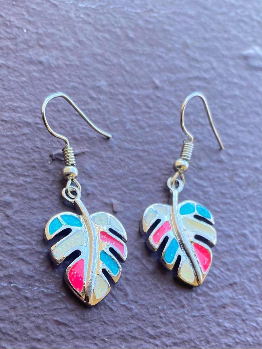 Lab-Created Multi-Color Opal Dangle Drop Stainless Steel Earrings